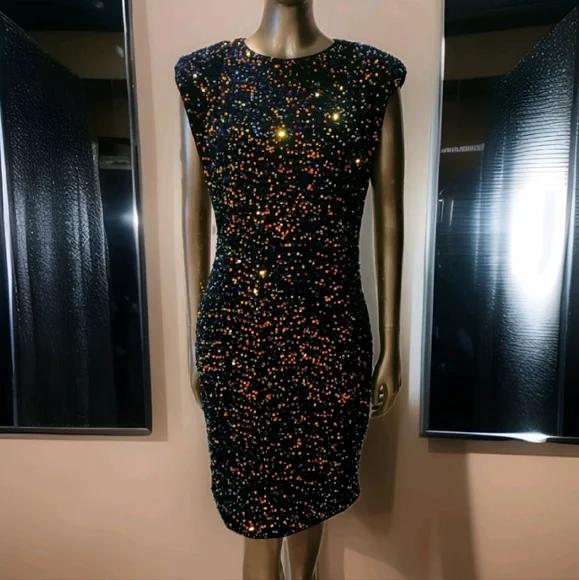 NWT Blue Velvet Sequin Embelissged Bodycon Party Cocktail Mini Dress Sz L - Picture 7 of 16